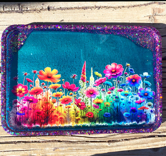 Art Tray Beautiful Floral Design Epoxy All Purpose Tray For Sale