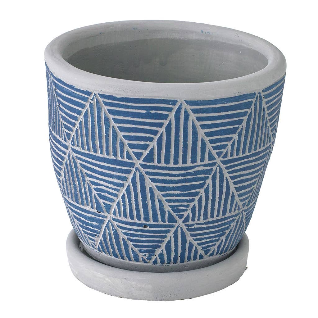 Blue Triangle Pattern Cement Planter