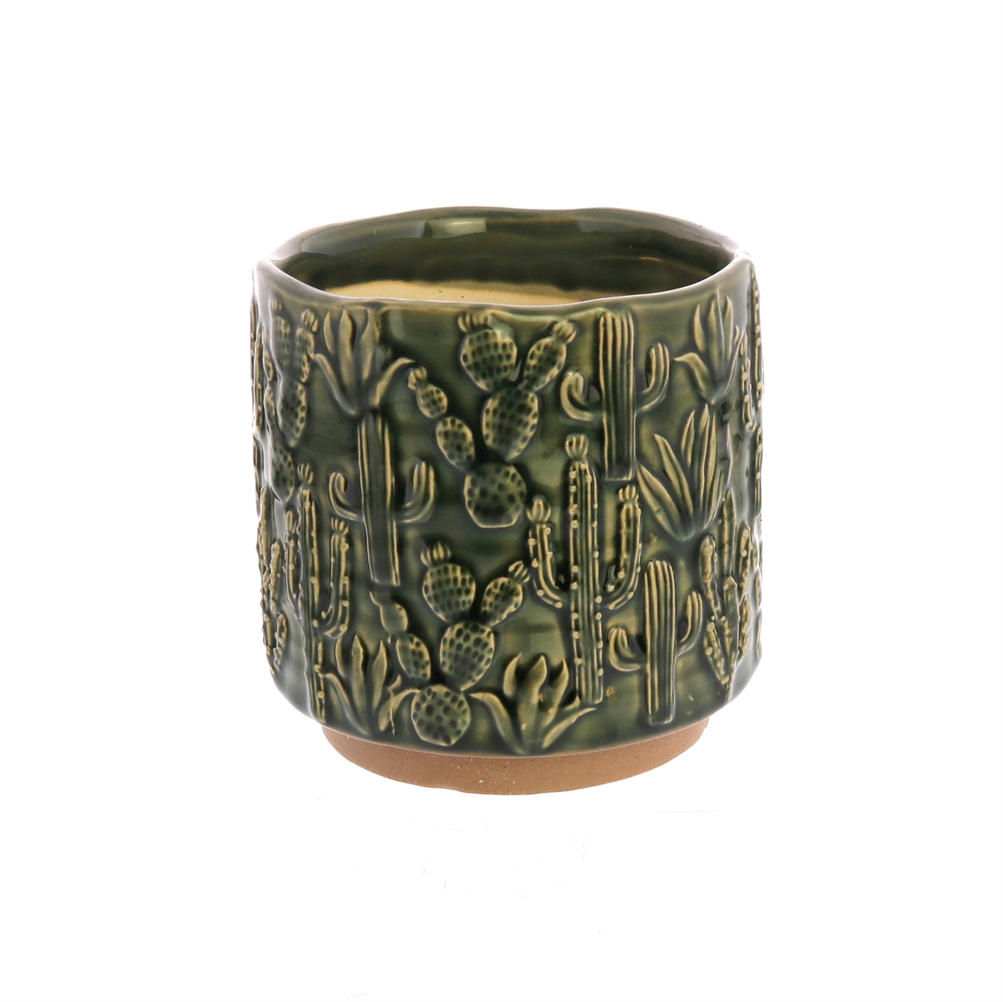 Emerald Green Cactus Motif 5" Cachepot Planter